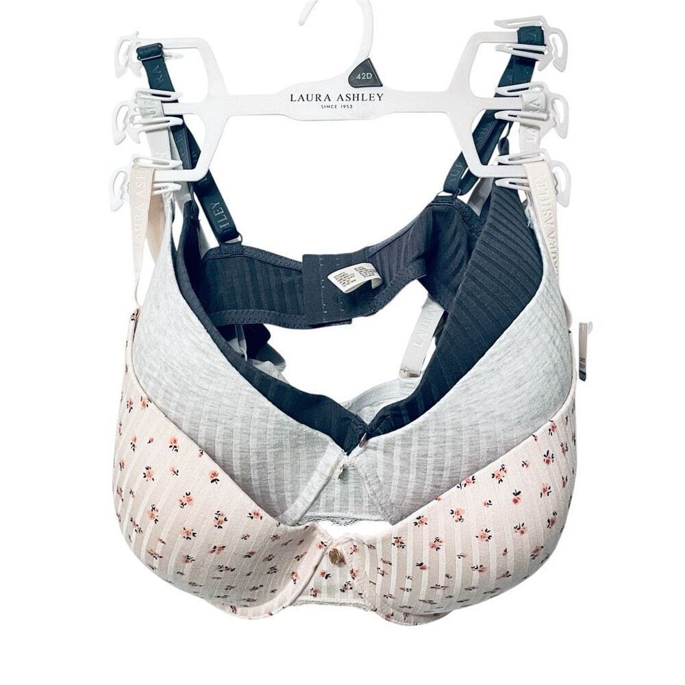 NWT 3 Laura Ashley 42D Comfort Push Up Soft Floral Cream Grey Underwire Bras - Picture 3 of 16